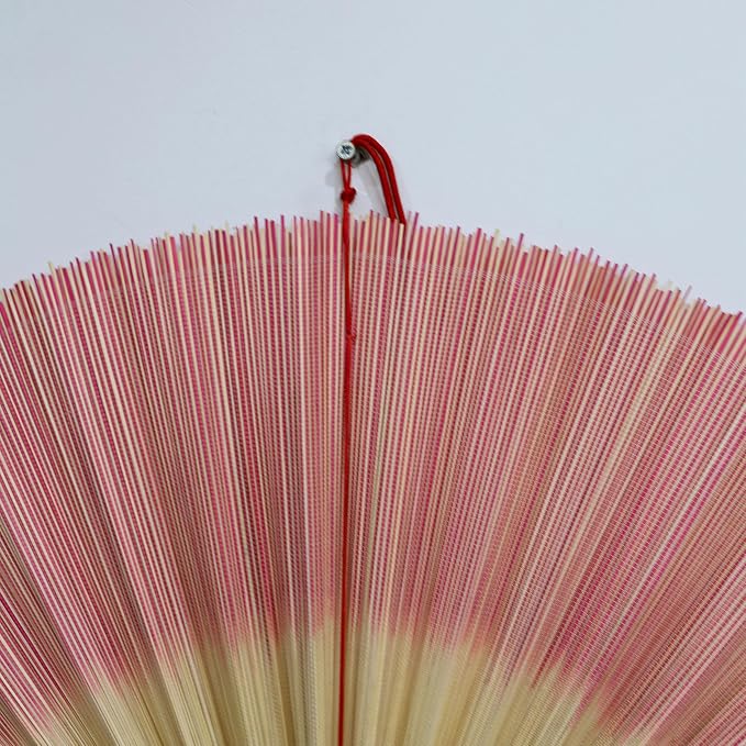 SUCHUBU Bamboo Wall Fan, 40" Pink Handwoven Decor Fan, Large Asian Wall Hanging Aesthetic Fan Art, Boho Chic Bedroom Decor, Natural Bamboo Weaving (Whitepink, Medium)