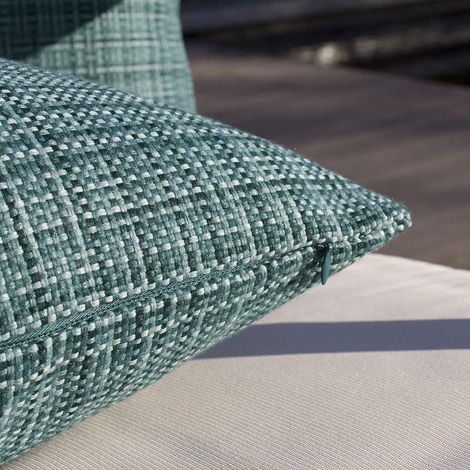 Kevin Textile Outdoor Waterproof Throw Pillow Covers 14x24 Inch Pack of 2 Woven Faux Linen Farmhouse Decorative Water Resistant Lumbar Cushion Covers for Tent Patio Garden Couch Sofa Teal