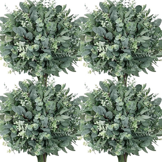 Serwalin 260 Pcs 8 Kinds Mixed Eucalyptus Stems Bulk,Artificial Greenery Silver Dollar Eucalyptus Leaves Picks for Centerpieces Vase DIY Bouquet Arrangement Home Decor