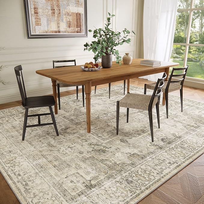 10x12 Area Rugs for Living Room: Bedroom Rug Boho Vintage Rugs Stain Resistant Non Slip Low Pile Soft Lightweight Carpet for Kitchen Dining Room Nursery Kids Room Farmhouse Home Office