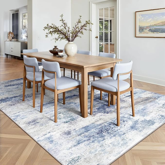 Washable Rug 6x9, Abstract Morden Soft Area Rug, Non-Slip Low Pile Rugs for Living Room, Bedroom, Dining Room, Home, Office (Rust Blue/Brown)