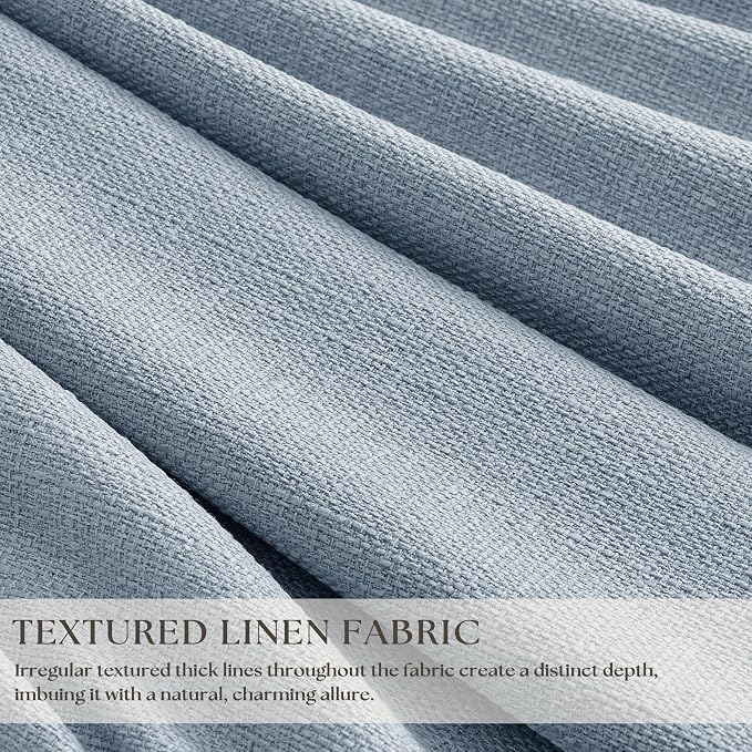 Blue Linen Blackout Pleated 86 Inch Curtains for Living Room Darkening Pinch Pleat 100% Black Out Drapes Thermal Insulated Soundproof Modern Coastal Light Dusty Blue 86 Inch Curtain for Baby Bedroom