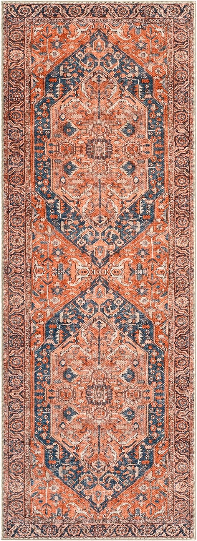 Keen Home Design 30"x84" Rug - Machine Washable Runner Rug with Non-Slip Backing, Ideal for Hallway, Entryway, Kitchen, Laundry Room - Vintage, Easy Clean, Durable, Low Pile Rug - (2'6" x 7')