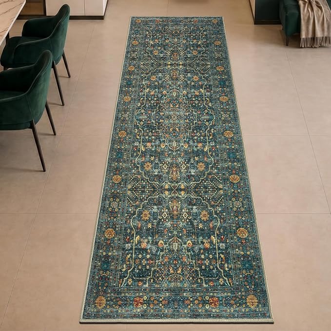 Keen Home Design 30"x120" Rug - Machine Washable Runner Rug with Non-Slip Backing, Ideal for Hallway, Entryway, Kitchen, Laundry Room - Vintage, Easy Clean, Durable, Low Pile - (2'6" x 10')