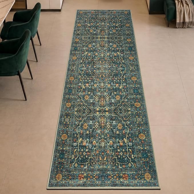 Keen Home Design 30"x144" Rug - Machine Washable Runner Rug with Non-Slip Backing, Ideal for Hallway, Entryway, Kitchen, Laundry Room - Vintage, Easy Clean, Durable, Low Pile - (2'6" x 12')