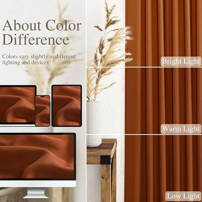 Nanspring Rust Linen Curtains for Living Room 90 Inches Long Light Filtering Semi Sheer Curtain Back Tab and Rod Pocket Vintage Rustic Luxury Home Decor Drapes for Bedroom Office 52x90, 2 Panels