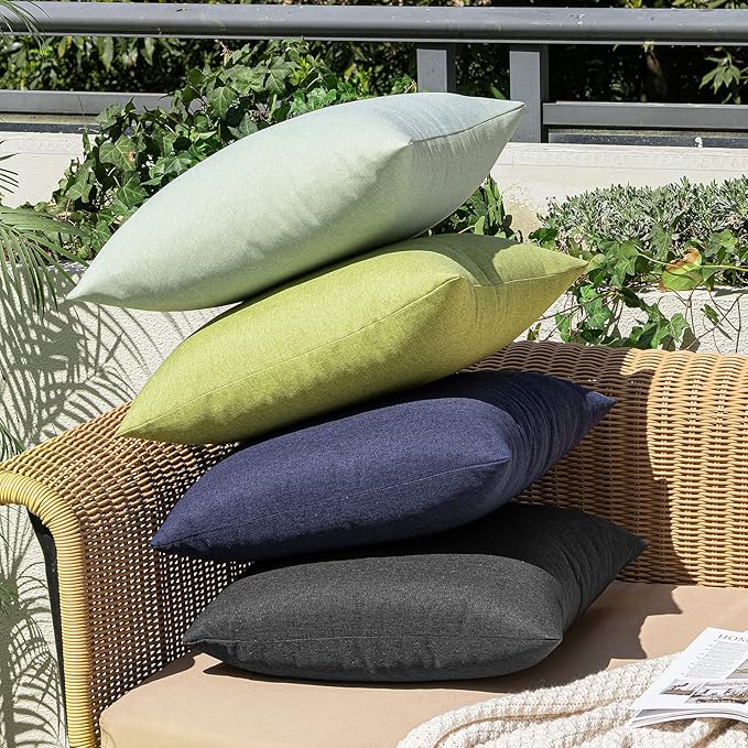 MIULEE Pack of 2 Decorative Outdoor Solid Waterproof Throw Pillow Covers Faux Linen Garden Farmhouse Cushion Cases for Summer Patio Tent Balcony Couch Sofa 12x12 Inch Navy