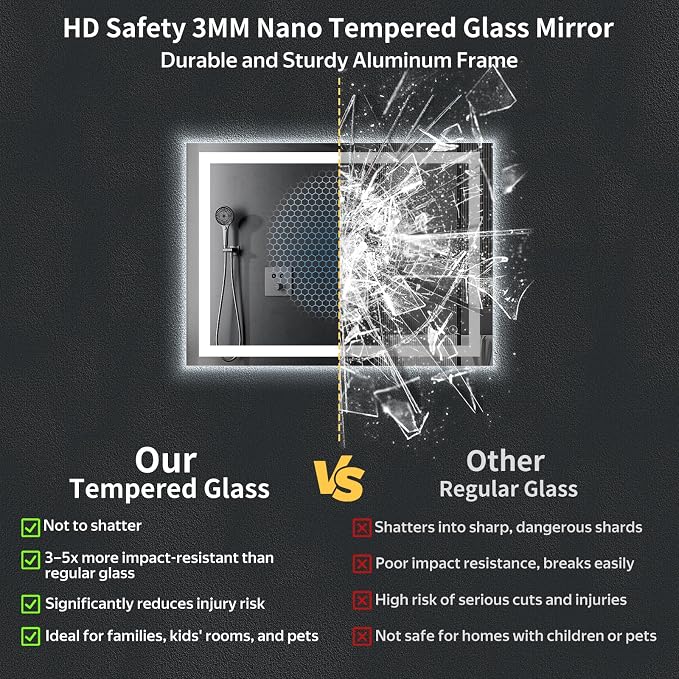 38"x26" LED Bathroom Mirror with Lights, Backlit + Front Lit with CRI>90, Lighted Mirror for Bathroom, Anti-Fog, Dimmable Brightness, 3 Colors, Memory Function, Shatterproof Tempered Glass