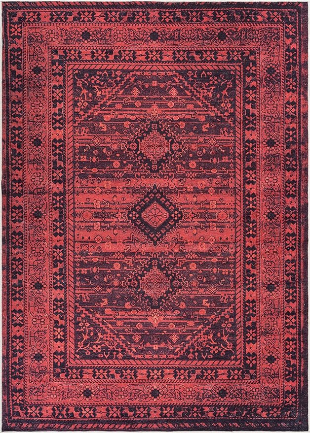 Bloom Rugs Washable Non-Slip 8' x 10' Rug - Red Traditional Bordered Area Rug for Living Room, Bedroom, Dining Room, and Kitchen - Exact Size: 8' x 10'