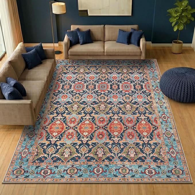 Keen Home Design 9x12 Rug - Machine Washable Area Rug with Non-Slip Backing, Ideal for Living Room, Dining Room, Bedroom - Vintage, Easy Clean, Durable, Low Pile Rug - (9' x 12')