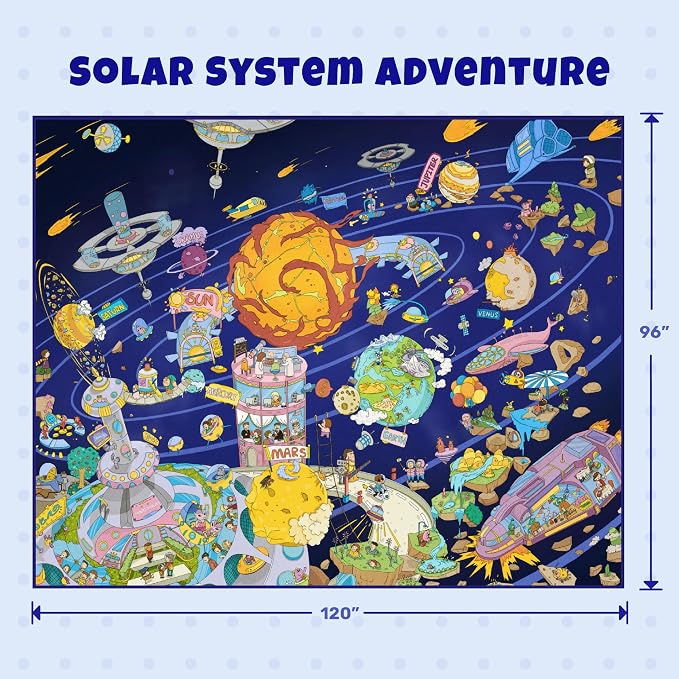 Hazo Haus Galaxy 8x10 Educational Kids Rug for Classroom – Interactive Solar System Design with Planets, Spaceships, Astronauts & Fun Characters – Perfect for STEM Learning & Creative Play Spaces