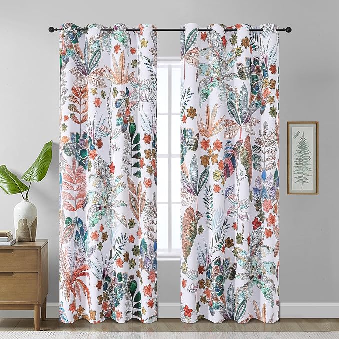 Estelar Textiler Room Darkening Blackout Curtains 96 Inch Long, Insulated Window Drapes for Living Room,Leaf Pattern Design Energy Saving Bedroom Curtains with Noise Reduction,52x96 Inch (2 Panels)
