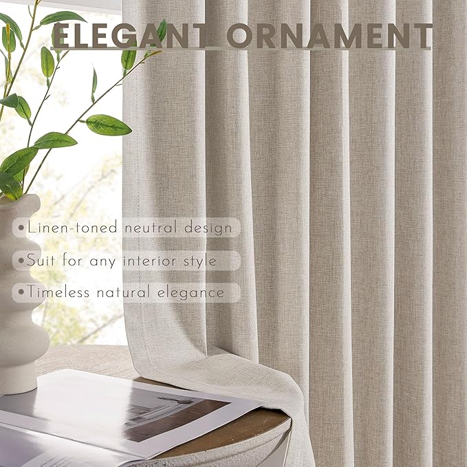 Blackout Curtains 84 Inch Long 2 Panels Set for Bedroom & Living Room, Linen Black Out Curtain Thermal Insulated Pinch Pleat Room Darkening Noise Reducing Drapes with Back Tab Hooks
