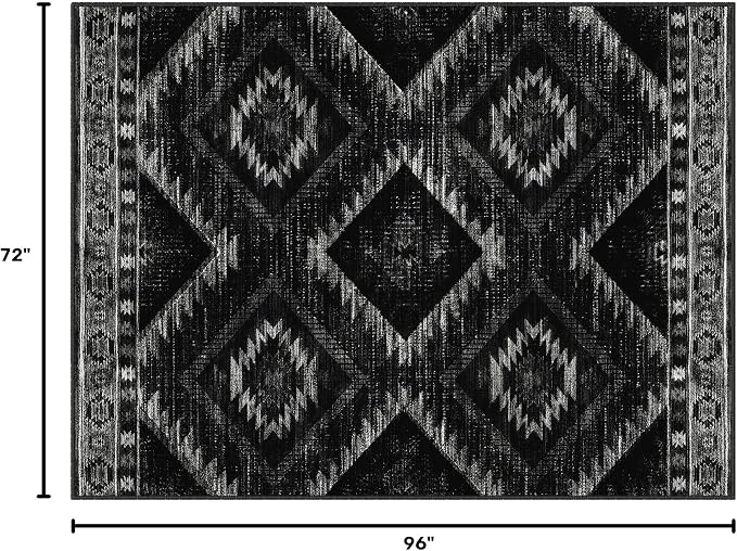 BESTSWEETIE Area Rug 6x8 Rug Machine Washable Non-Slip Low Pile Print Pattern Western Rug for Living Room Bedroom Entryway Tribal Series-Black