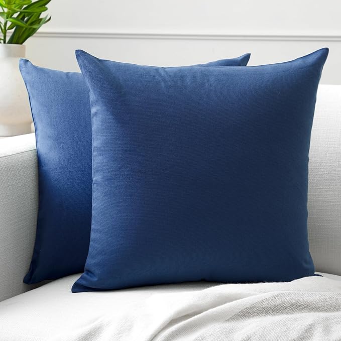 Encasa XO Throw Pillow Covers 20x20 in Set of 2 Cobalt Blue | No Inserts | Cotton Pillow Covers for Living Room, Bed, Sofa, Couch | Decorative Cushion Covers with Improved Zipper