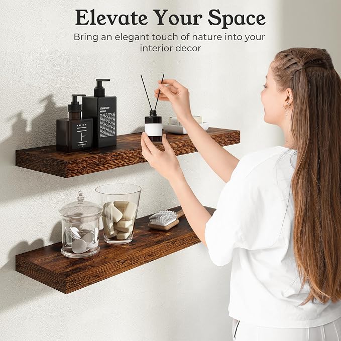 Floating Shelves for Wall, 9.3" Deep Wall Mounted Wood Shelves for Bathroom, Bedroom, 48" Width, 1 Pc