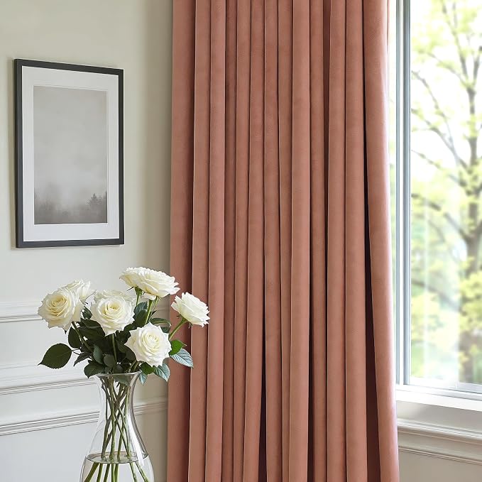 Cinnamon Velvet Curtains 84 Inch Length 2 Panel for Living Room Bedroom Boho Vintage Luxury Blackout Velvet Drapes for Dining Room Darkening Thermal Insulated Curtain 84 Long Back Tab Terracotta Brown