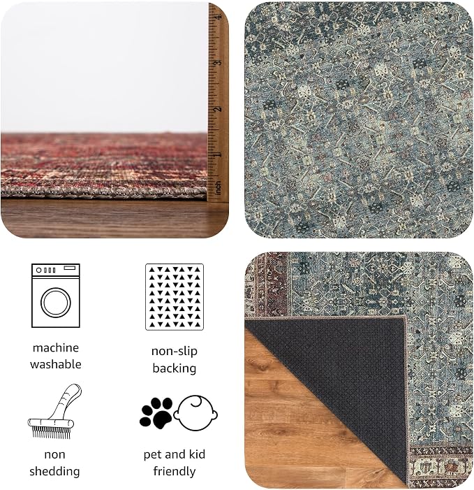 Keen Home Design 30"x84" Rug - Machine Washable Runner Rug with Non-Slip Backing, Ideal for Hallway, Entryway, Kitchen, Laundry Room - Vintage, Easy Clean, Durable, Low Pile Rug - (2'6" x 7')