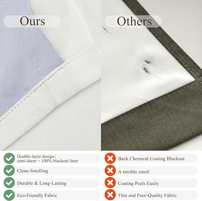 Off White Pinch Pleated Linen Blackout Curtains 90 Inches Long for Bedroom Living Room 2 Panels Set, Darkening Thermal Insulated Dual Layer Boho Neutral Pinch Pleat Hooks Rings Track System Curtain