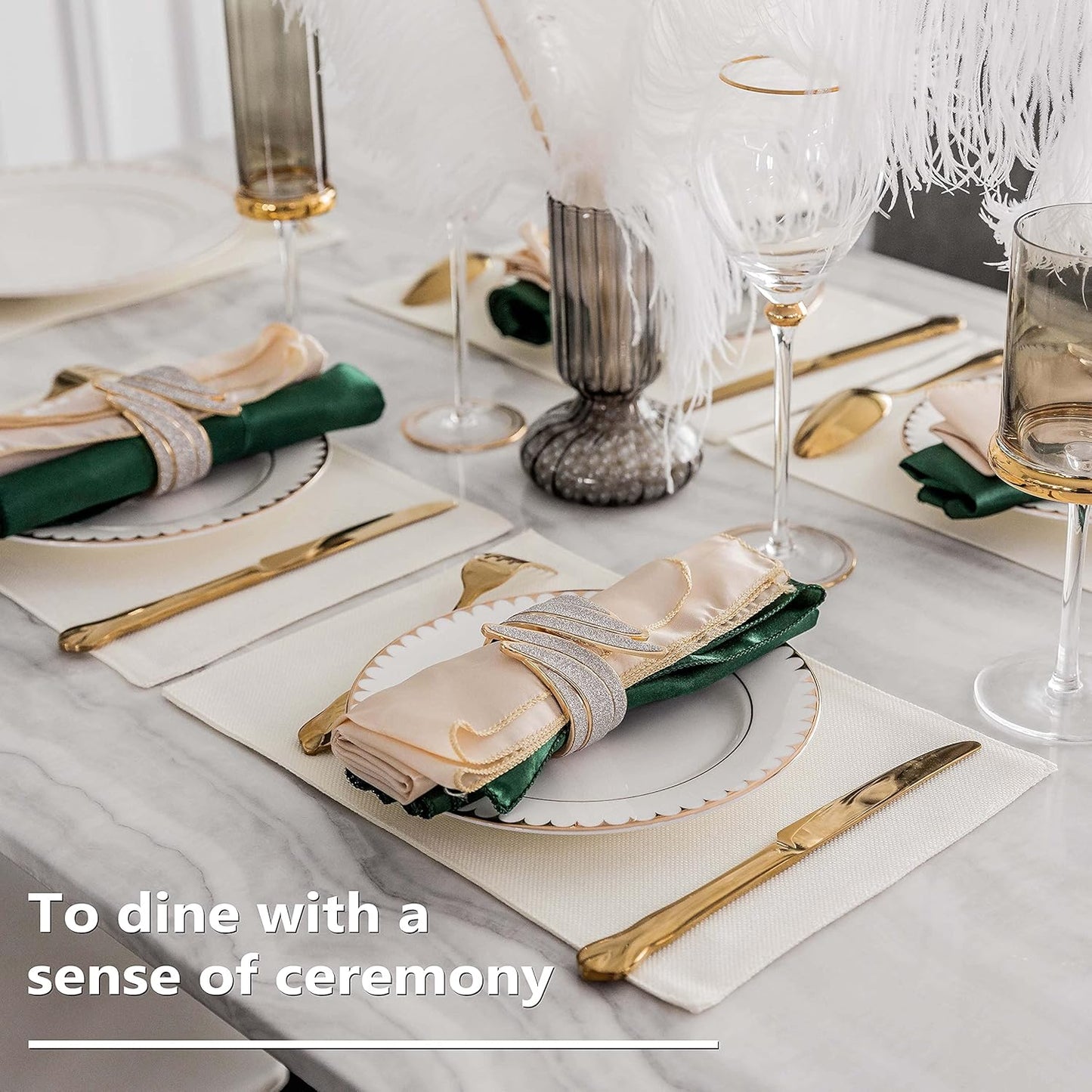 Home Brilliant Placemats Set of 4 Dining Table Placemat Washable Place Mats, 13 x 19 inches, Cream