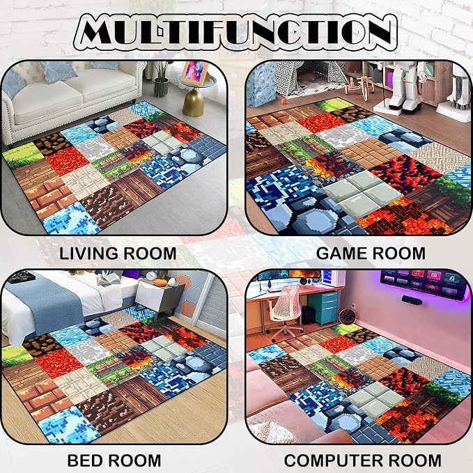 Game Rugs for Boys Bedroom - Old Block Theme Carpets for Game Decor Soft Rugs for Boys Bedroom Playroom Living Room Floor Mat, 2'5''x4'