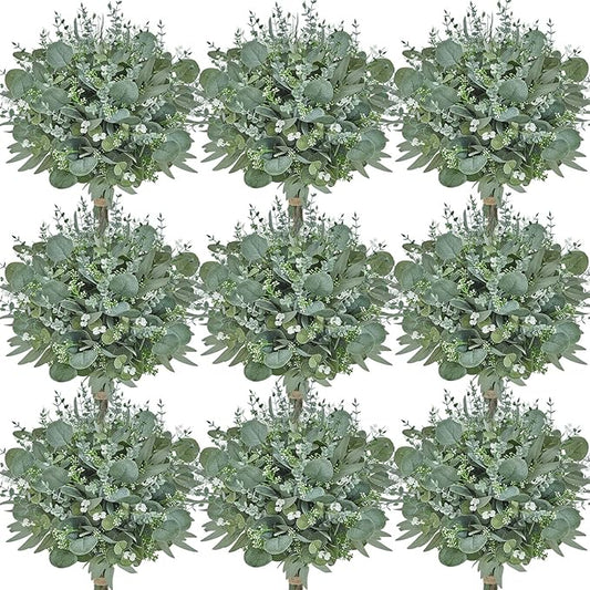 Serwalin 300 pcs Artificial Mixed Eucalyptus Leaves Stems Bulk, 4 Kinds Silver Dollar Eucalyptus Leaves Picks,Faux Greenery Stems Sprays for DIY Bouquets Floral Arrangement Home Decor