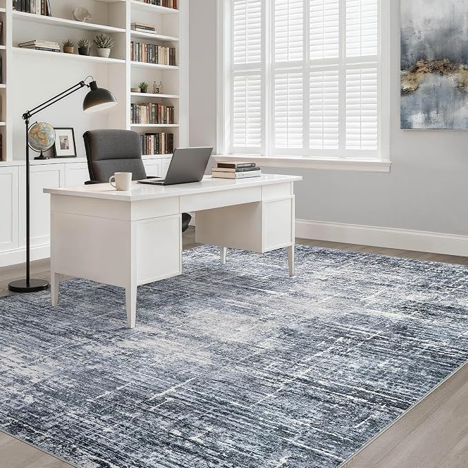 10x14 Area Rugs Living Room: Washable Large Neutral Navy Rug Abstract Soft Modern Stain Resistant Indoor Floor Non-Slip Carpet for Bedroom Nursery Kids Office Playroom Dining Room Under Table Home