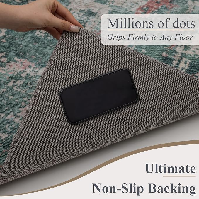 Sasttie 5x7 Soft Area Rug for Living Room, Modern Abstract Washable Carpet for Bedroom, with Non-Slip Backing, Pink and Green