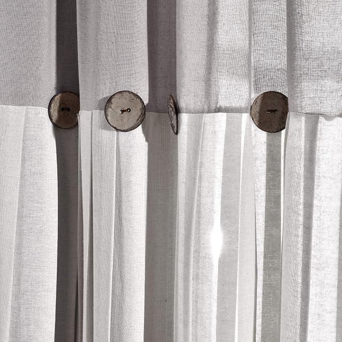 Lush Decor Linen Button Window Curtain Panel, Single, 40" W x 63" L, Gray & Off-white - Country Curtains - Color Block Modern Farmhouse Curtains For Living Room, Bedroom & Dining Room
