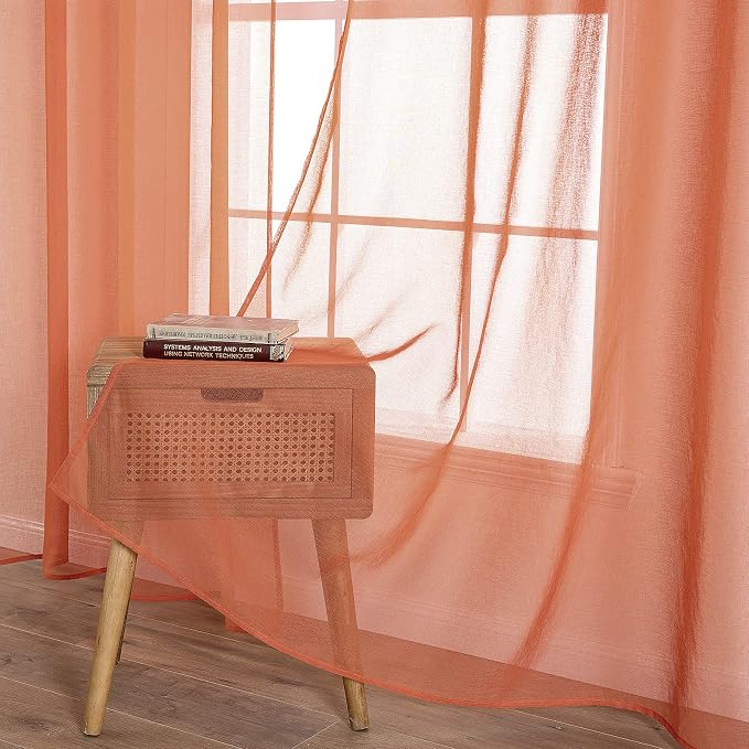 MIULEE 2 Panels Burnt Orange Semi Sheer Window Curtains - Elegant Grommet Top Voile Panels/Drapes/Treatment - Linen Textured for Bedroom Living Room Fall Decor (54X96 Inches)