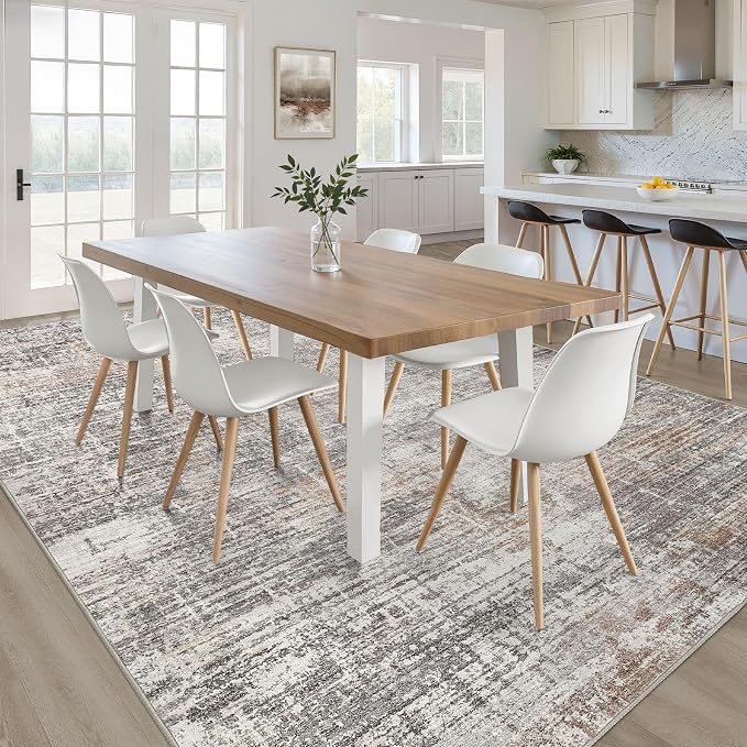 10x14 Area Rugs Living Room: Washable Large Neutral Rug Abstract Soft Modern Stain Resistant Indoor Floor Non-Slip Carpet for Bedroom Nursery Kids Office Playroom Dining Room Under Table- Gray Rust
