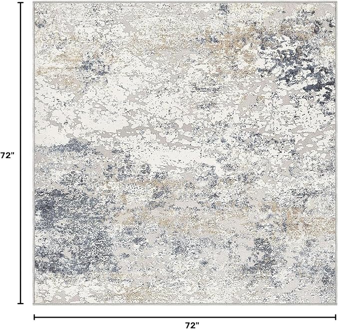 DMOYEST Square Area Rug Living Room Rugs - 6x6 Washable Large Soft Indoor Neutral Modern Abstract Low Pile Rug Carpet for Bedroom Dining Room Farmhouse Home Office - Beige Blue