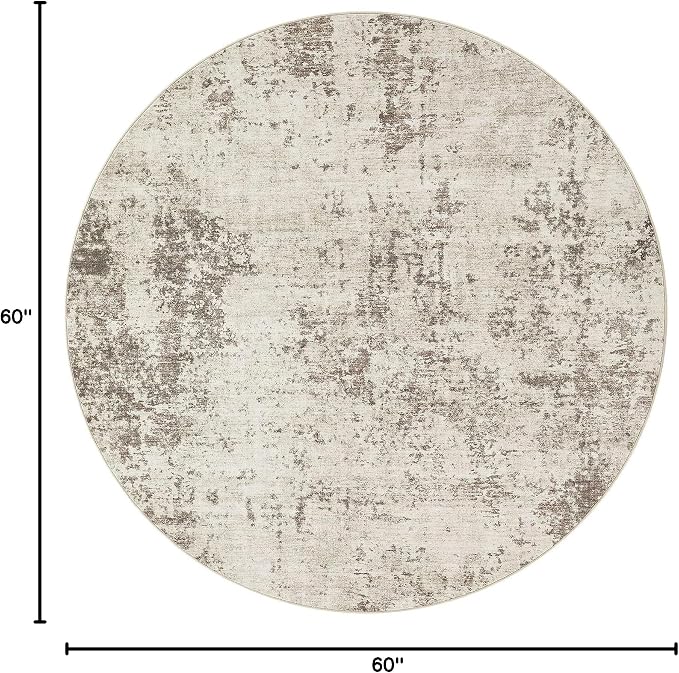 UERMEI 5ft Round Area Rug Living Room Rugs - 5x5 Washable Neutral Modern Abstract Soft Thin Rug Indoor Floor No Slip Rug Carpet for Bedroom Under Dining Table Home Office Decor - Dark Brown