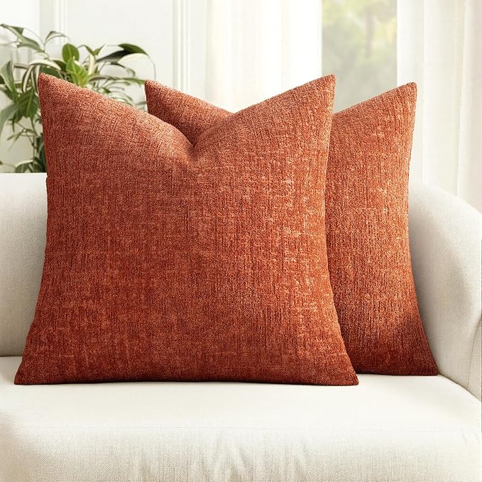 MIULEE Decorative Throw Pillow Covers 20x20 Pack of 2 Orange Couch Pillow Covers Soft Cozy Textured Chenille Pillowcases for Home Decor Sofa Living Room Cushion Bedroom