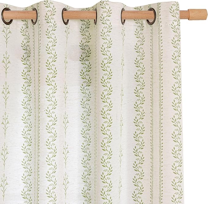 BGment Sage Green Curtains Spring Leaf Floral Print Cottage Core Botanical Curtains for Living Room Light Filtering Curtain 96 Inch Long for Farmhouse Rustic, Each 52 Inch Wide, 2 Panels Set
