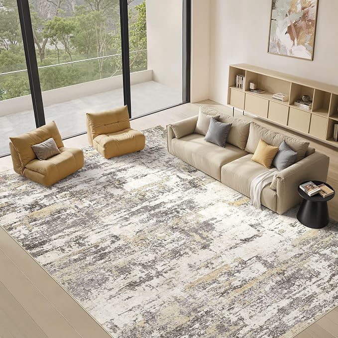 Area Rugs 6x9 Living Room: Washable Large Abstract Modern Neutral Soft Rug Stain Resistant Non-Slip Backing Carpet for Bedroom Dining Room Indoor Nursery Dorm Home Office Decor - Gold Brown