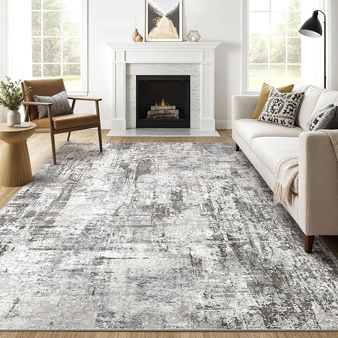 Area Rugs 9x12 Living Room: Washable Large Abstract Neutral Modern Soft Gray Rug Stain Resistant Indoor Floor Non-Slip Accent Carpet for Bedroom Nursery Playroom Office Dining Room Home Decor