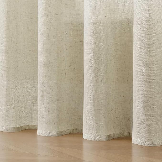 Joydeco Linen Curtains 90 Inch Length 2 Panel Sets,Light Filtering Curtains for Bedroom 52 Inch Wide Living Room Drapes with Back Tabs & Rod Pockets (W52 x L90 Inch, Beige)