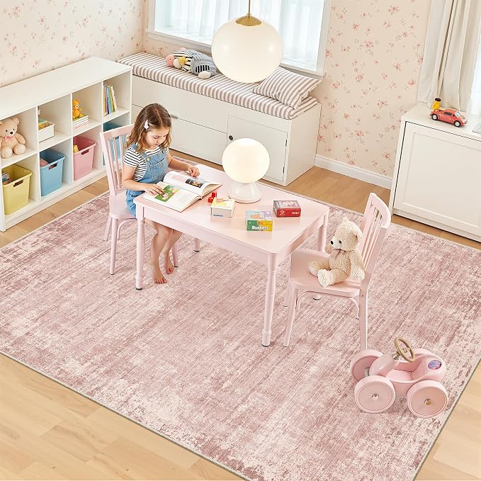 zesthome 5x7 Area Rugs, Modern Washable Rug, Non-Slip Rugs for Living Room, Stain Resistant Abstract Rugs, Ultra-Thin Indoor Area Rug 5x7, Home Decor Pink Rug