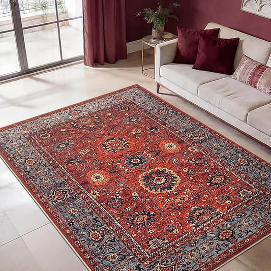 Keen Home Design 48"x72" Rug - Machine Washable Area Rug with Non-Slip Backing, Ideal for Living Room, Dining Room, Bedroom - Vintage, Easy Clean, Durable, Low Pile Rug - (4' x 6')