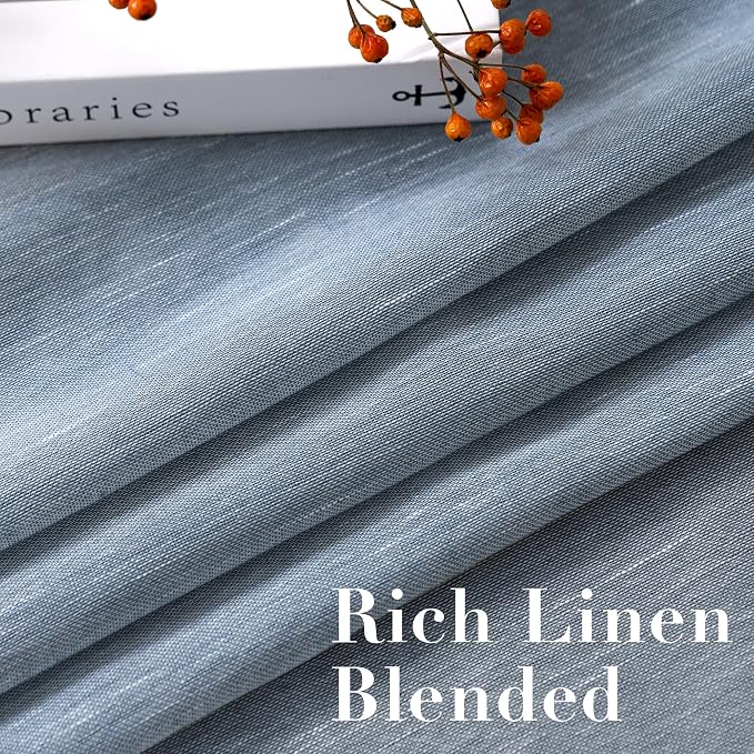 H.VERSAILTEX Semi-Sheer Linen Curtains 63 Inches Long Bedroom Window Treatments for Living Room/Rich Linen Curtain Panels, Classic Nickel Grommet Curtains, 52 by 63 Inch, 2 Panels, Denim