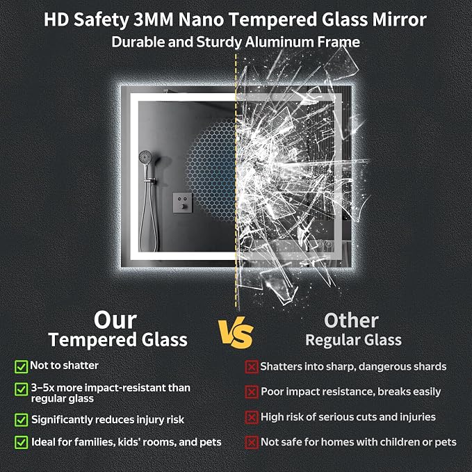 48" x 32" LED Bathroom Mirror with Lights, Backlit + Front Lit, Anti-Fog, Lighted Vanity Mirror for Bathroom Wall, Dimmable Brightness, 3 Colors, Memory Function, Shatterproof Tempered Glass