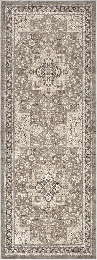 Vintage Hallway Runner Rug 3x8: Large Soft Washable Entryway for Kitchen Laundry Room Non-Slip Backing Runner for Entrance Living Room Bedroom Bathroom - Brown