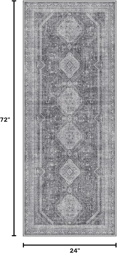 GENIMO Runner Rug 2x6 Non Slip Machine Washable Hallway Runner Rug, Low Pile Lightweight Rugs for Entryway, Hallway, Kitchen and Corridor, Vintage Grey