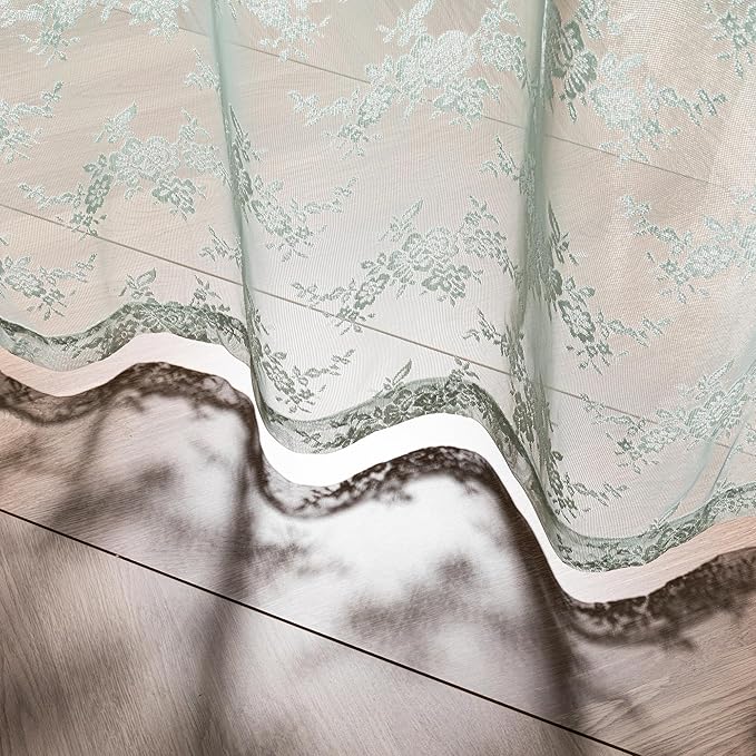 MEETSKY Lace Sheer Curtains 90 Inch Length Sage Green Vintage Victorian French Elegant Farmhouse Decor for Living Room Dining Room Rod Pocket Light Filtering Drapes, 50" W Each Panel, 2 Panels