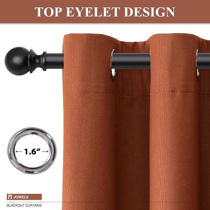 Jowels Terracotta Linen Blackout Curtains 96 Length 2 Panels Set for Living Room Bedroom, 100% Black Out Thermal Insulated Linen Drapes, Room Darkening Grommet Curtains 96 Inches Long