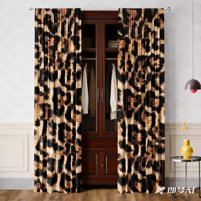 IFFVGX05 Cheetah Print Blackout Curtains 52WX84H Rod Pocket Leopard Curtains for Bedroom Living Room Wild Animals Room Darkening 2 Panels Party Backdrop Decorations