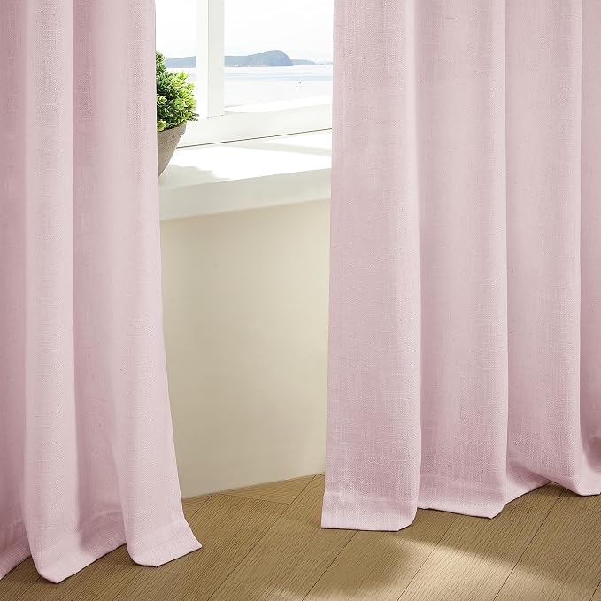 Light Pink Linen Pinch Pleat Curtains 84 Inch Length 2 Panels for Girls Bedroom Nursery Soft Thick Linen Window Drapes Semi Sheer Light Filtering Pleated for Kids Living Room Blush Dusty Pink Decor