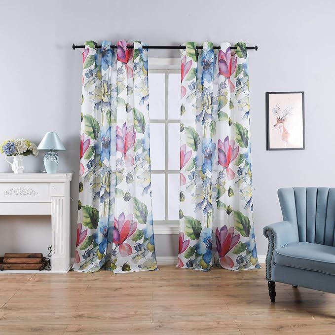 Taisier Home Stylish Living Elegant Abstract Colorful Curtains Printed,Colorful Sheer Curtain Print,Fashion Curtain 72 Inch Lenth for Bedroom(Floral Print Curtain 2 Panels Set)