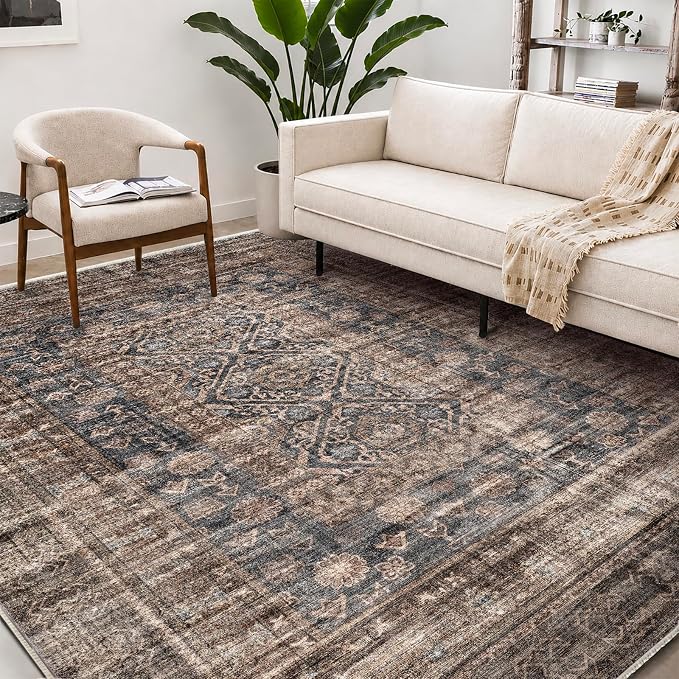 CHAMPLANT Washable Area Rug 8'x10' Retro Boho Design Non-Shedding Non-Slip Easy Care Ideal for High Traffic Areas in Living Room Bedroom Office Coffee Table Kitchen Large Carpet